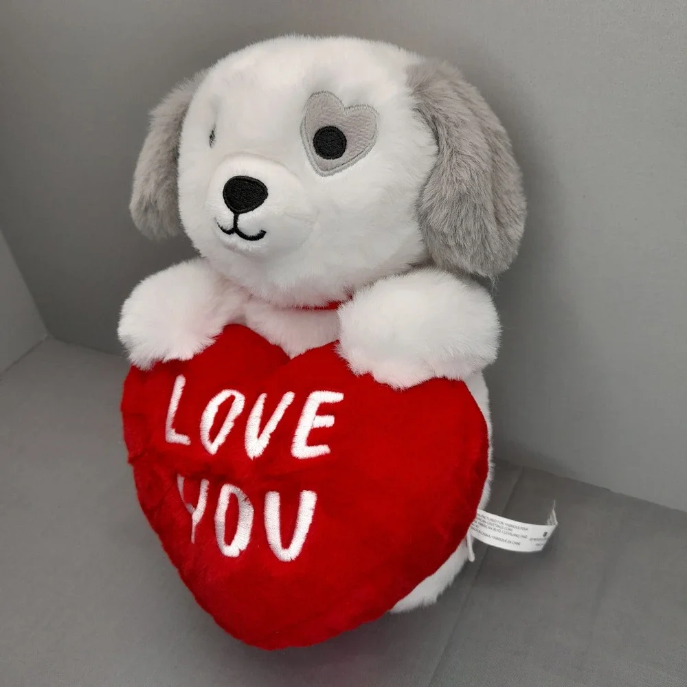 American Greetings Puppy Dog Plush Love You Heart Valentine Stuffed Animal Grey
